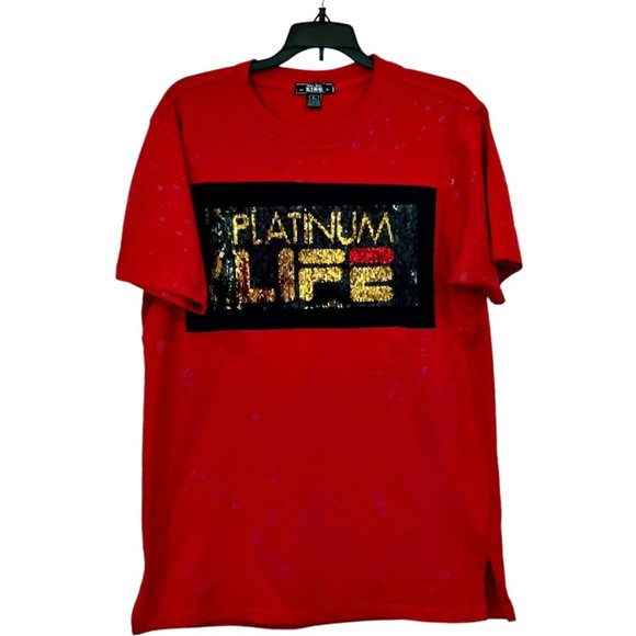 Bare Fox King PLATINUM LIFE Shirt Size Large Red Gold Black Reversible Sequins - Picture 1 of 7